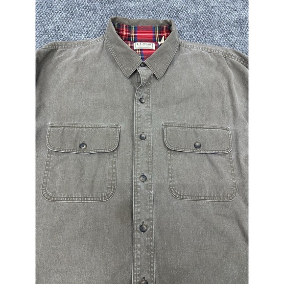 Vintage LL Bean Men's XL Hurricane Camp Shirt Green Canvas Flannel Lined USA - Picture 4 of 11